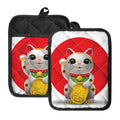 Japanese Lucky Cat Maneki Neko Print Pot Holders With Pocket