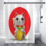Japanese Lucky Cat Maneki Neko Print Premium Shower Curtain