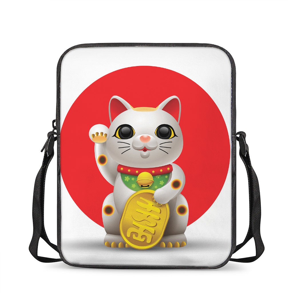 Japanese Lucky Cat Maneki Neko Print Rectangular Crossbody Bag