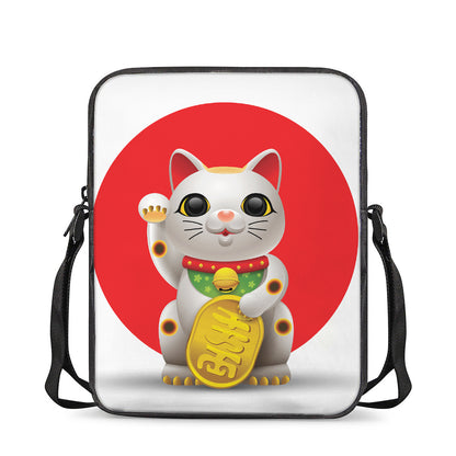 Japanese Lucky Cat Maneki Neko Print Rectangular Crossbody Bag