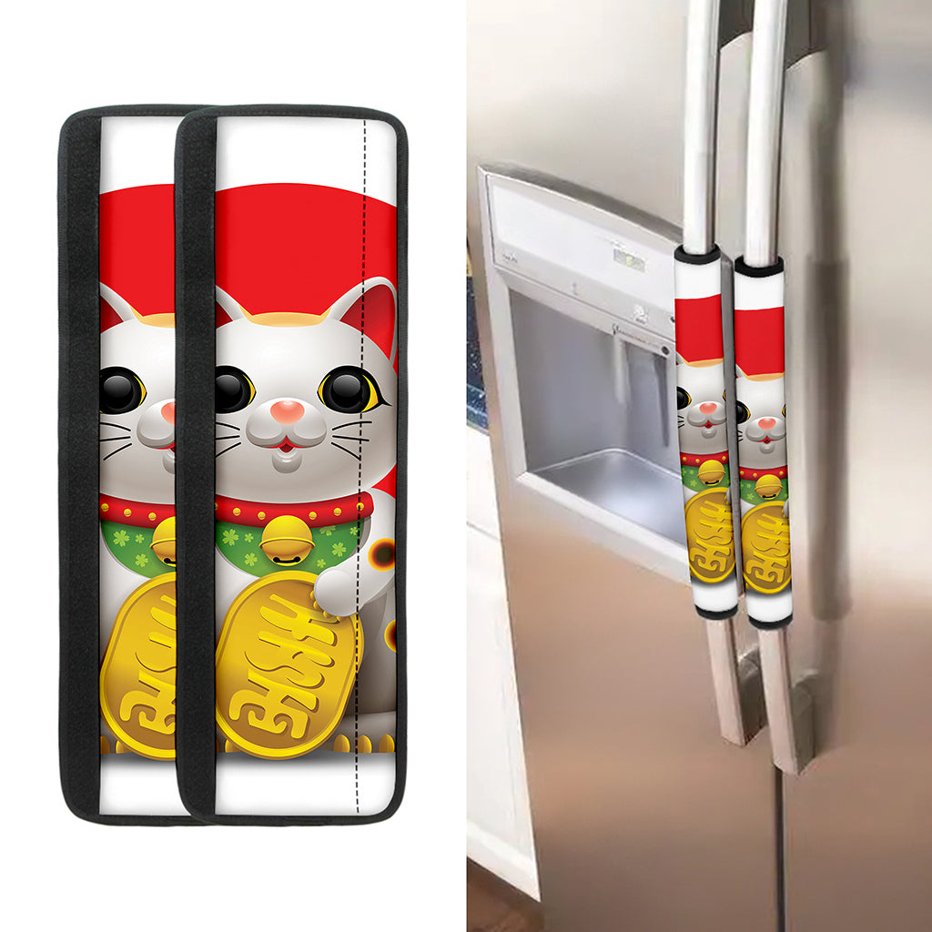 Japanese Lucky Cat Maneki Neko Print Refrigerator Handle Covers