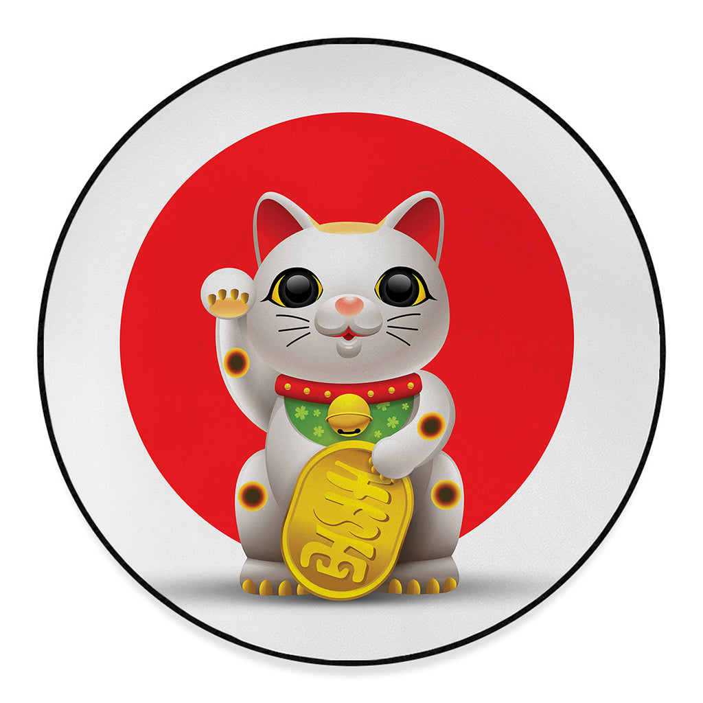 Japanese Lucky Cat Maneki Neko Print Round Floor Mat