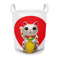 Japanese Lucky Cat Maneki Neko Print Round Laundry Basket