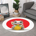 Japanese Lucky Cat Maneki Neko Print Round Rug
