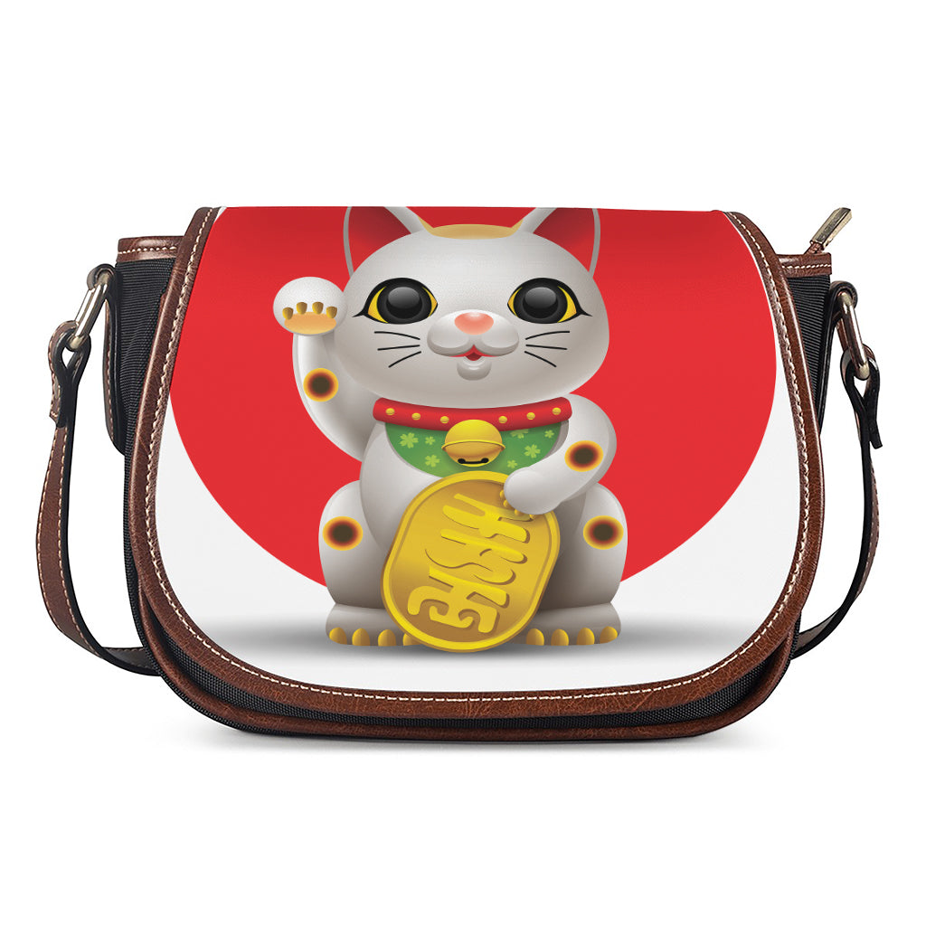 Japanese Lucky Cat Maneki Neko Print Saddle Bag