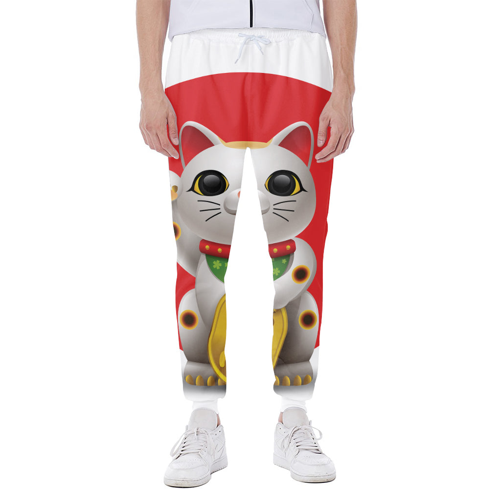 Japanese Lucky Cat Maneki Neko Print Scuba Joggers