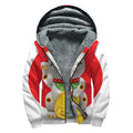 Japanese Lucky Cat Maneki Neko Print Sherpa Lined Zip Up Hoodie