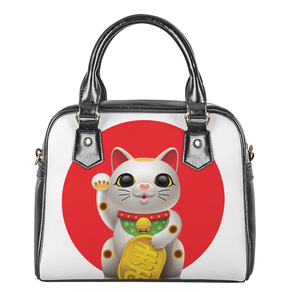Japanese Lucky Cat Maneki Neko Print Shoulder Handbag