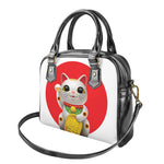 Japanese Lucky Cat Maneki Neko Print Shoulder Handbag