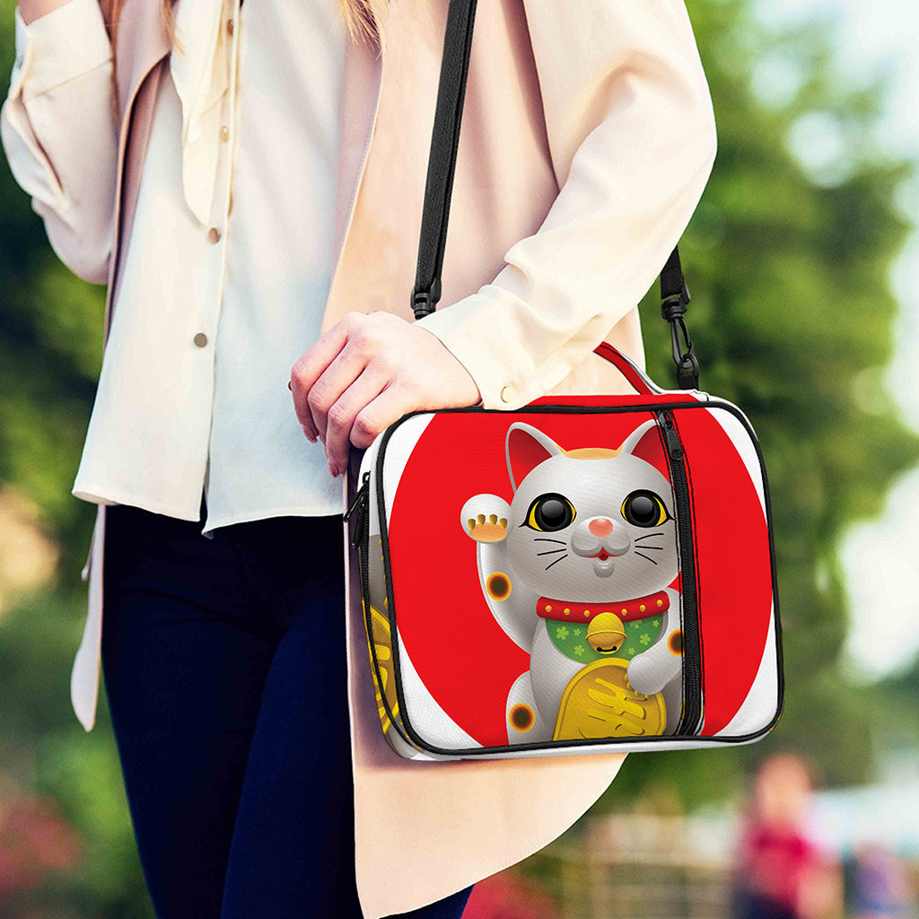 Japanese Lucky Cat Maneki Neko Print Shoulder Strap Bible Bag