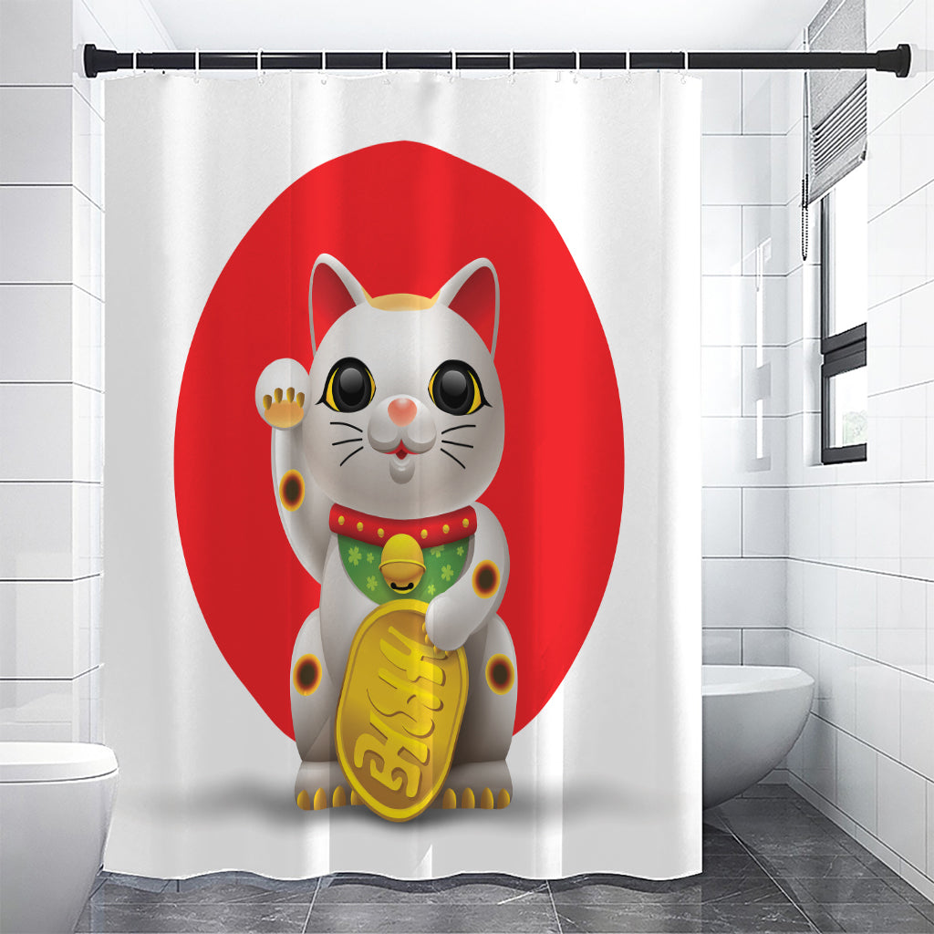 Japanese Lucky Cat Maneki Neko Print Shower Curtain