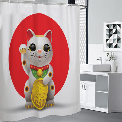 Japanese Lucky Cat Maneki Neko Print Shower Curtain