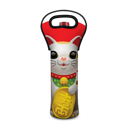 Japanese Lucky Cat Maneki Neko Print Single Neoprene Wine Tote