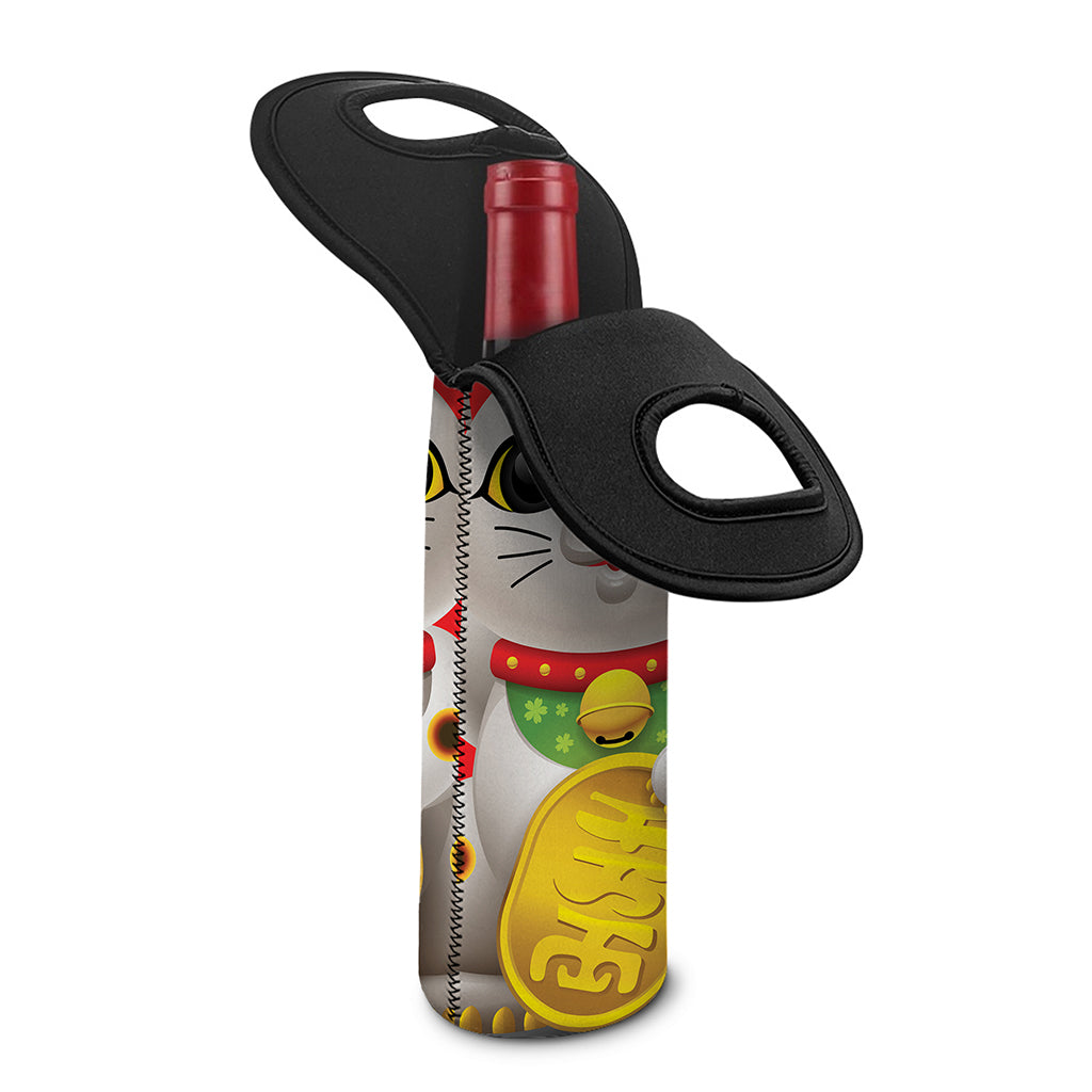 Japanese Lucky Cat Maneki Neko Print Single Neoprene Wine Tote