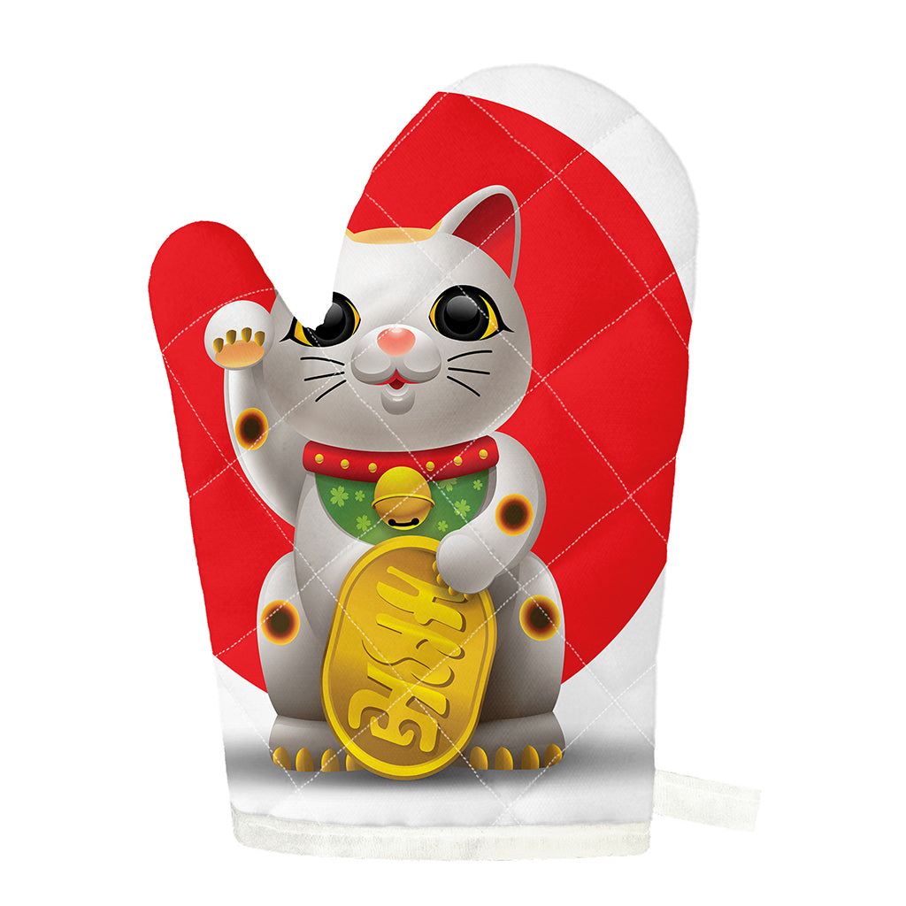 Japanese Lucky Cat Maneki Neko Print Single Oven Mitt