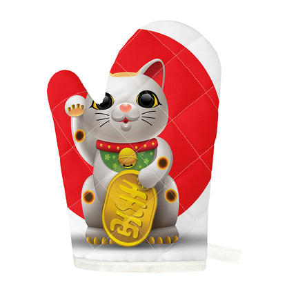 Japanese Lucky Cat Maneki Neko Print Single Oven Mitt