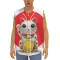 Japanese Lucky Cat Maneki Neko Print Sleeveless Baseball Jersey