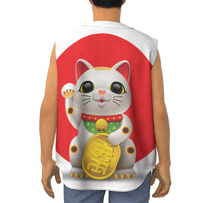Japanese Lucky Cat Maneki Neko Print Sleeveless Baseball Jersey