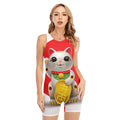 Japanese Lucky Cat Maneki Neko Print Sleeveless One Piece Swimsuit
