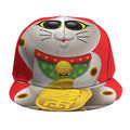 Japanese Lucky Cat Maneki Neko Print Snapback Cap