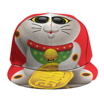 Japanese Lucky Cat Maneki Neko Print Snapback Cap