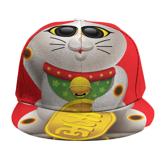 Japanese Lucky Cat Maneki Neko Print Snapback Cap