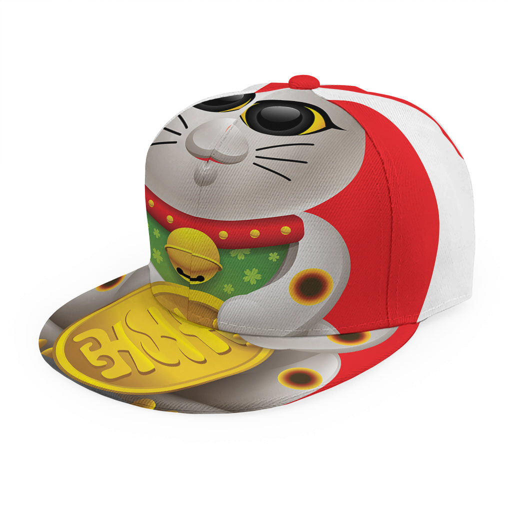 Japanese Lucky Cat Maneki Neko Print Snapback Cap
