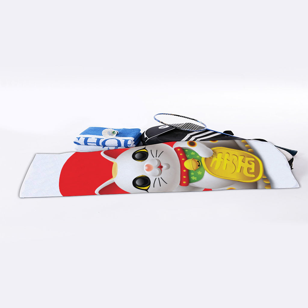 Japanese Lucky Cat Maneki Neko Print Sports Towel