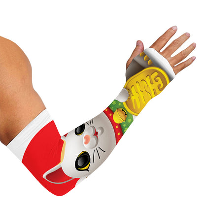 Japanese Lucky Cat Maneki Neko Print Sun Protection Arm Sleeves