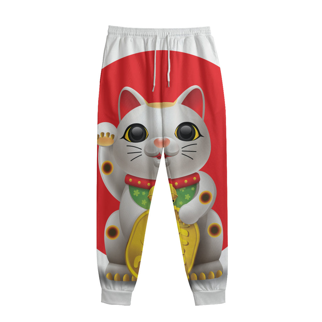 Japanese Lucky Cat Maneki Neko Print Sweatpants
