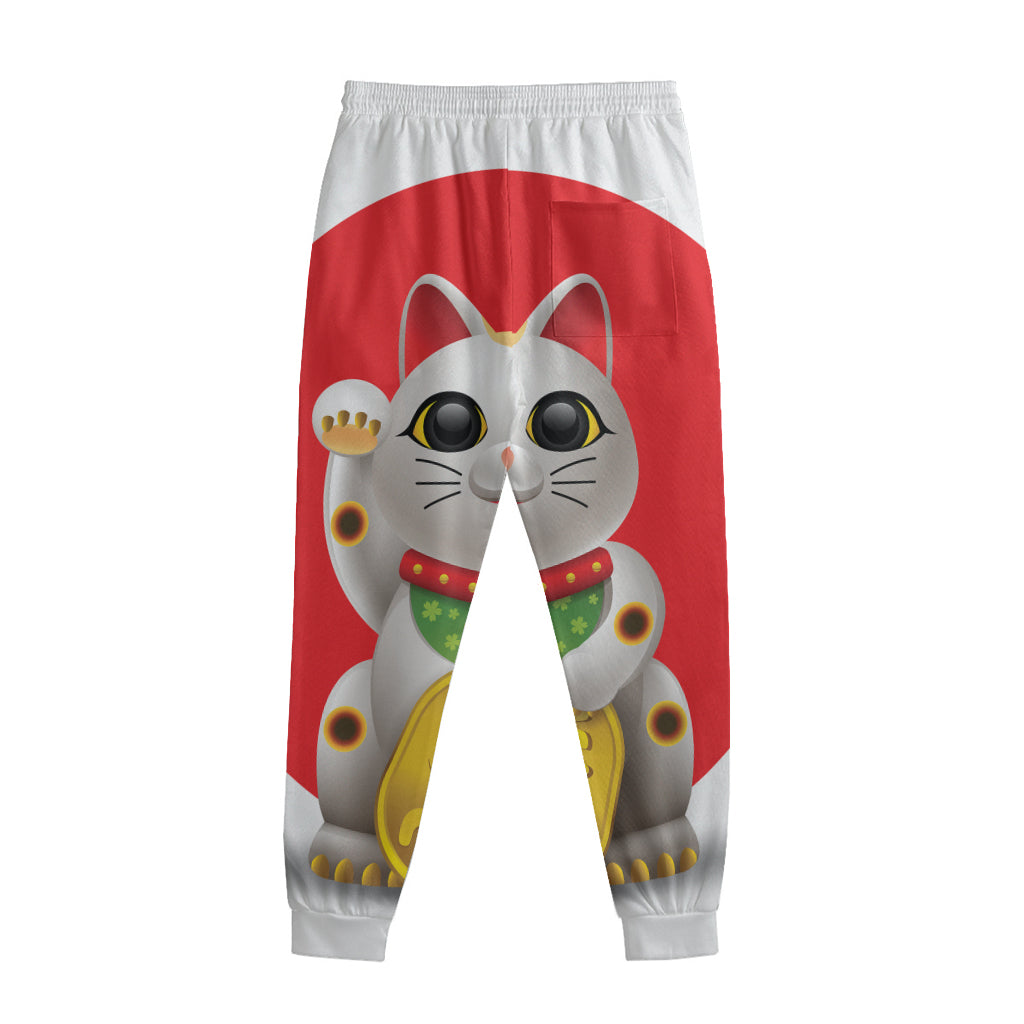 Japanese Lucky Cat Maneki Neko Print Sweatpants