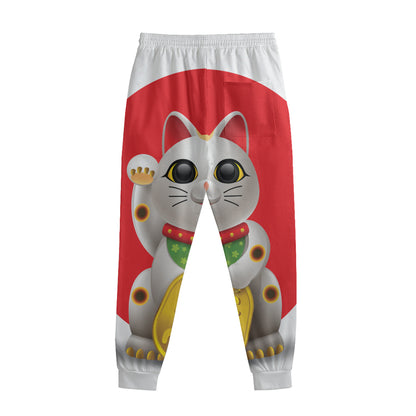 Japanese Lucky Cat Maneki Neko Print Sweatpants