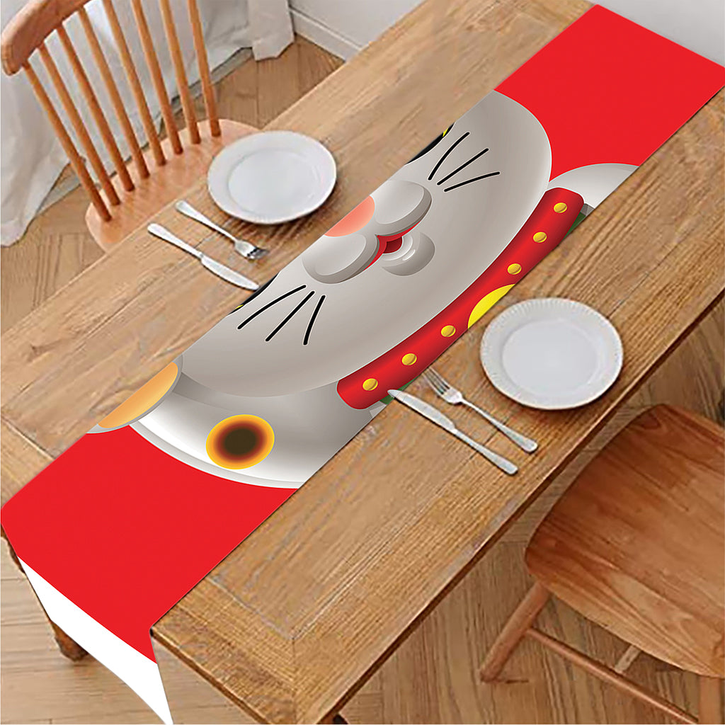 Japanese Lucky Cat Maneki Neko Print Table Runner