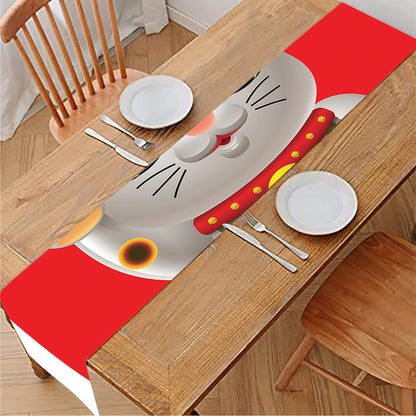 Japanese Lucky Cat Maneki Neko Print Table Runner