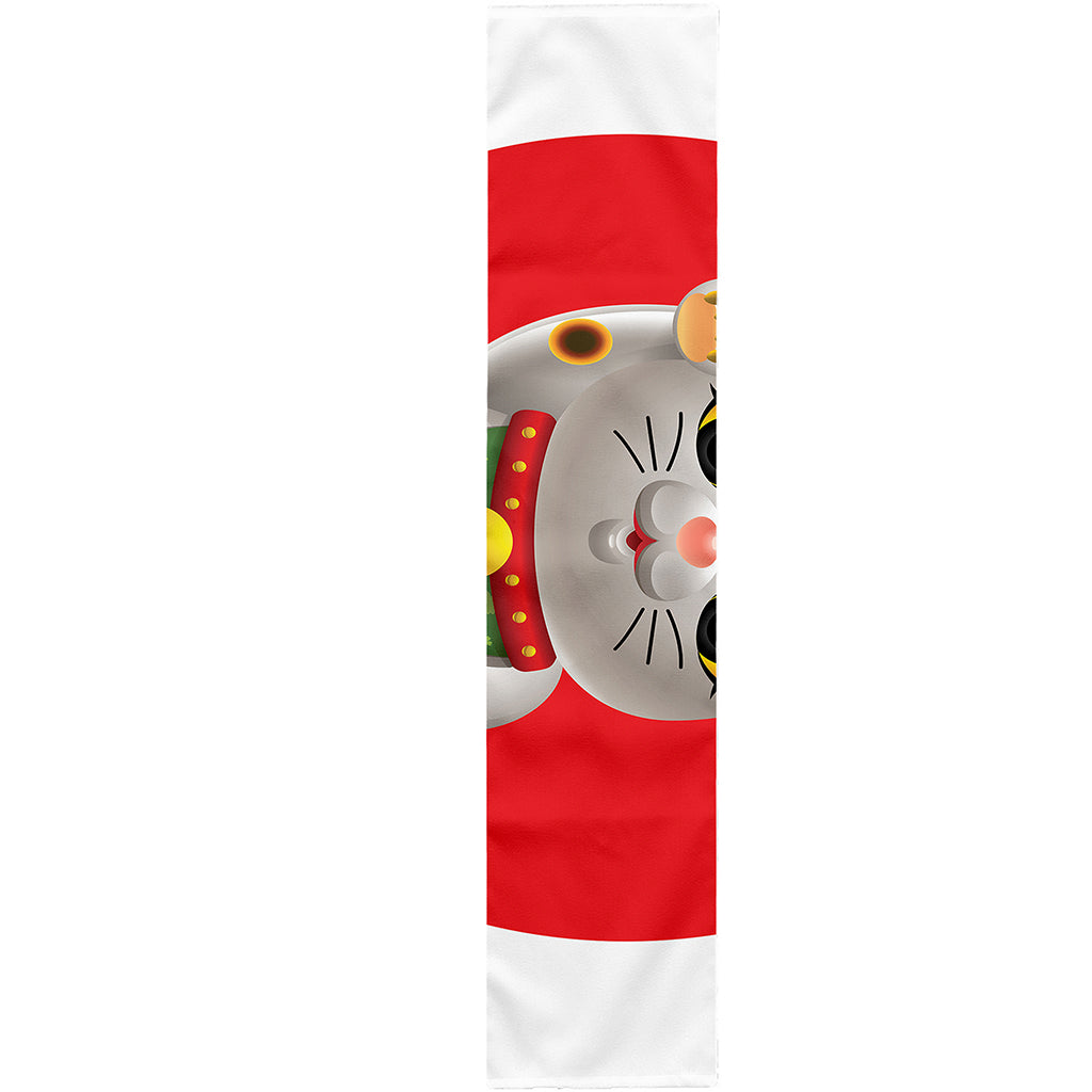 Japanese Lucky Cat Maneki Neko Print Table Runner