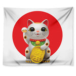 Japanese Lucky Cat Maneki Neko Print Tapestry