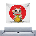 Japanese Lucky Cat Maneki Neko Print Tapestry