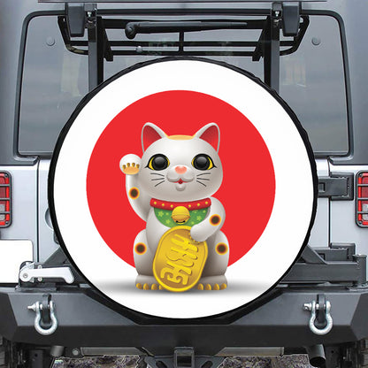 Japanese Lucky Cat Maneki Neko Print Tire Cover