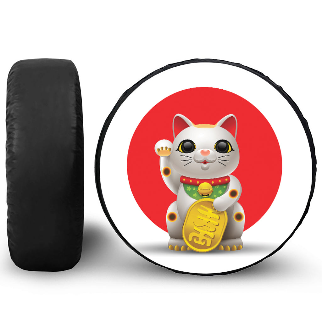 Japanese Lucky Cat Maneki Neko Print Tire Cover