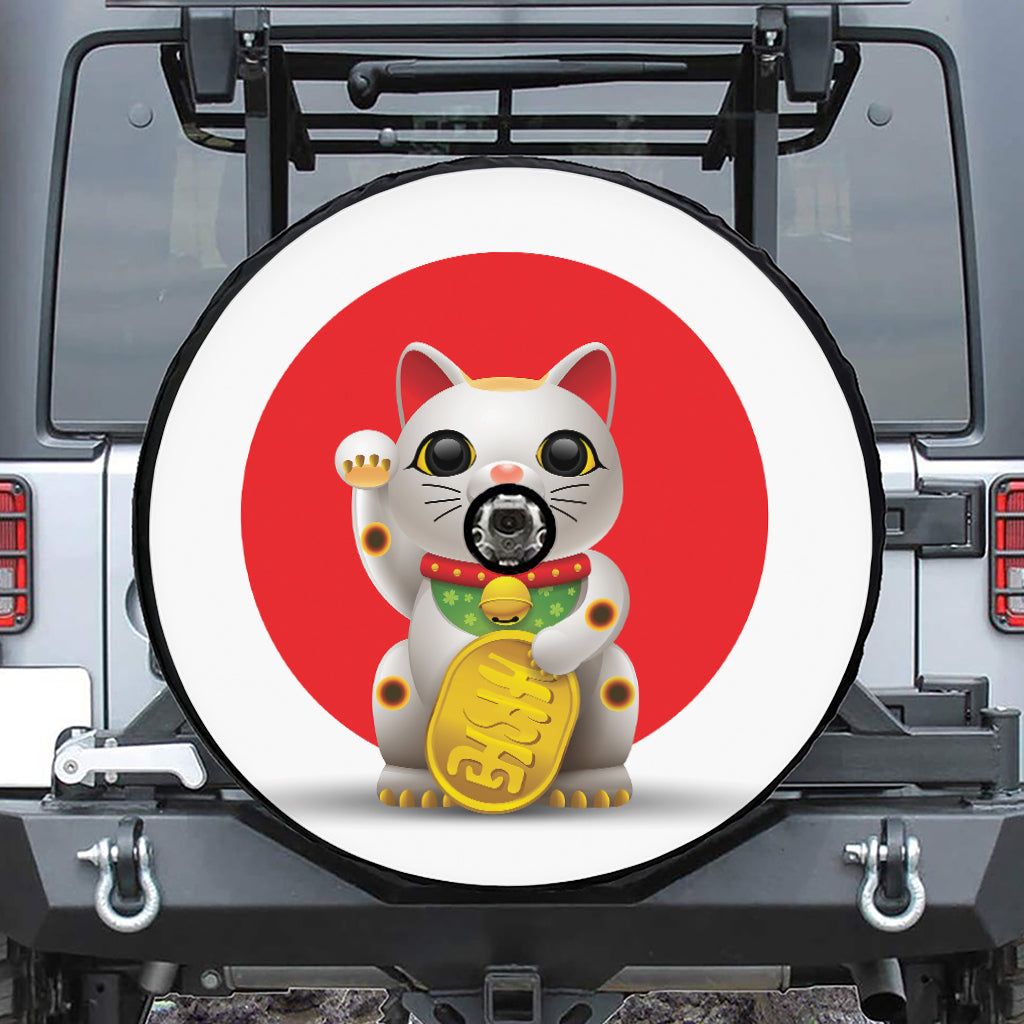 Japanese Lucky Cat Maneki Neko Print Tire Cover With Camera Hole