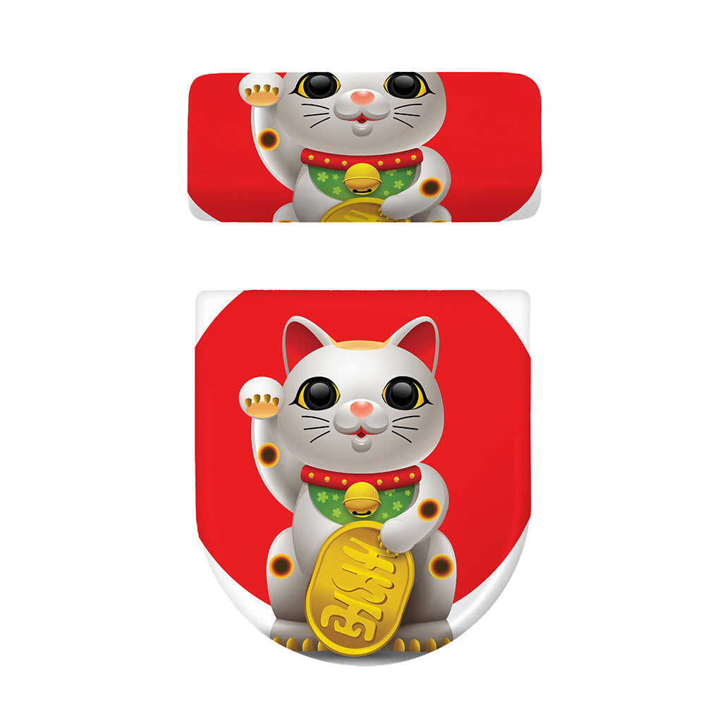 Japanese Lucky Cat Maneki Neko Print Toilet Lid And Tank Cover Set