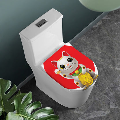 Japanese Lucky Cat Maneki Neko Print Toilet Lid Cover