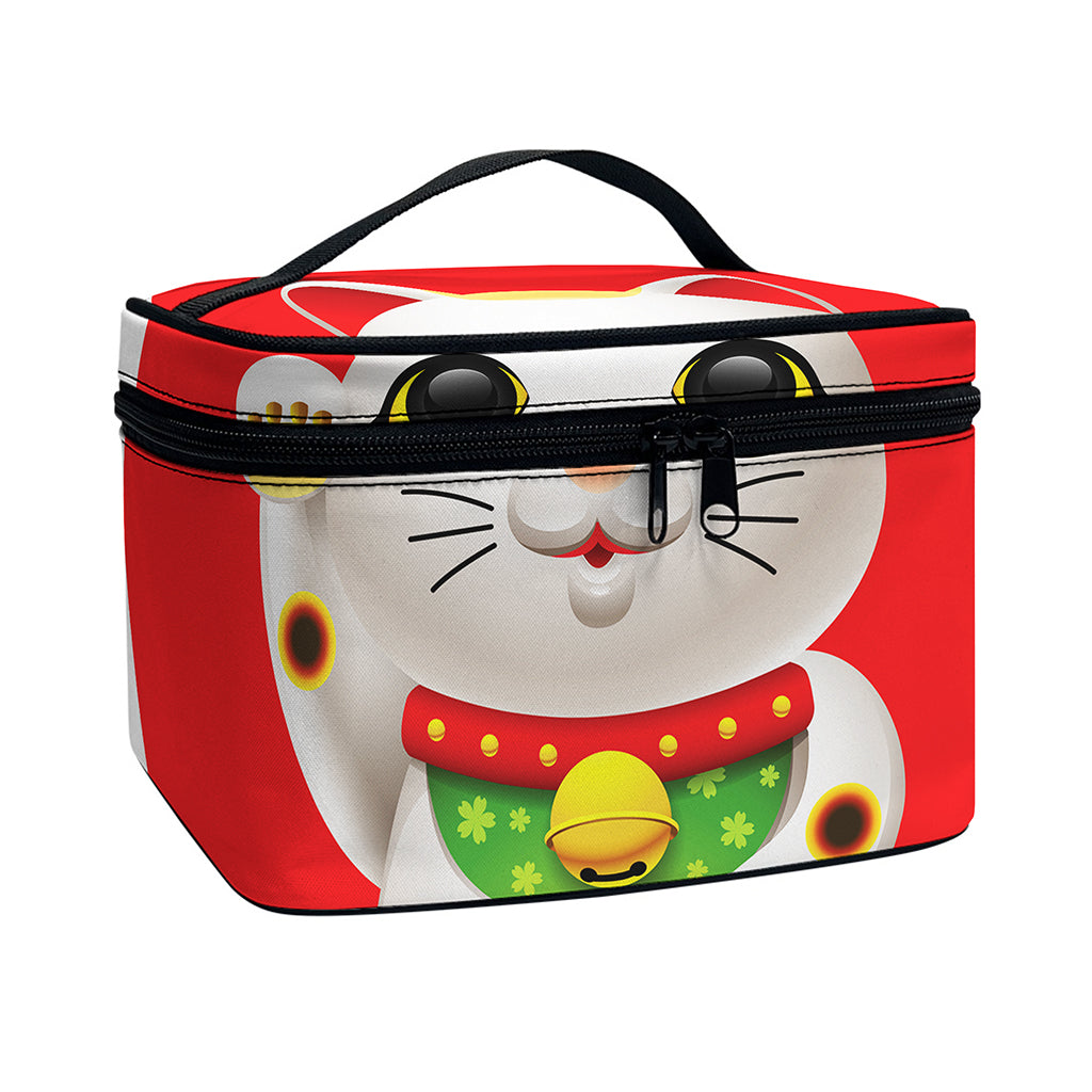 Japanese Lucky Cat Maneki Neko Print Travel Makeup Bag
