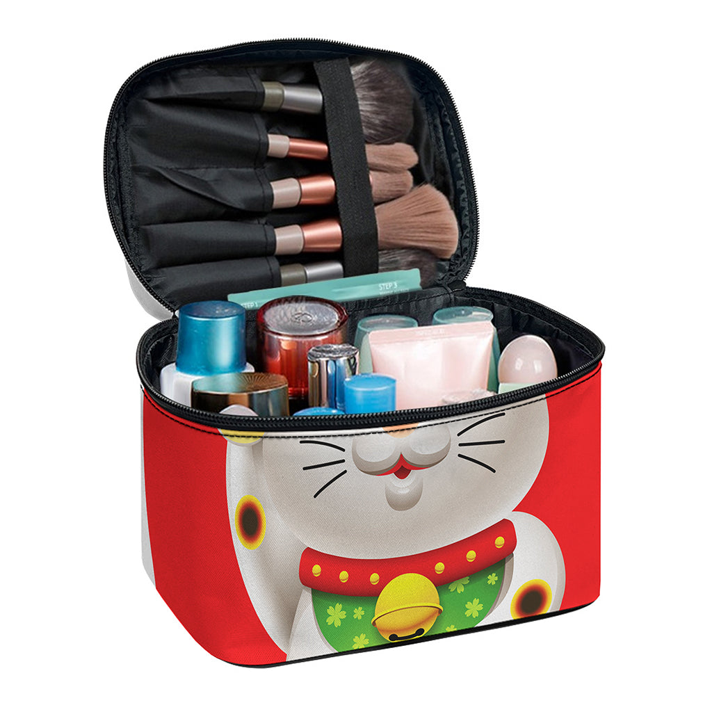 Japanese Lucky Cat Maneki Neko Print Travel Makeup Bag