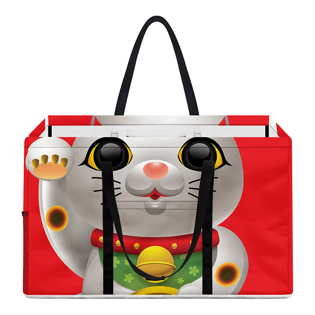 Japanese Lucky Cat Maneki Neko Print Utility Tote Bag