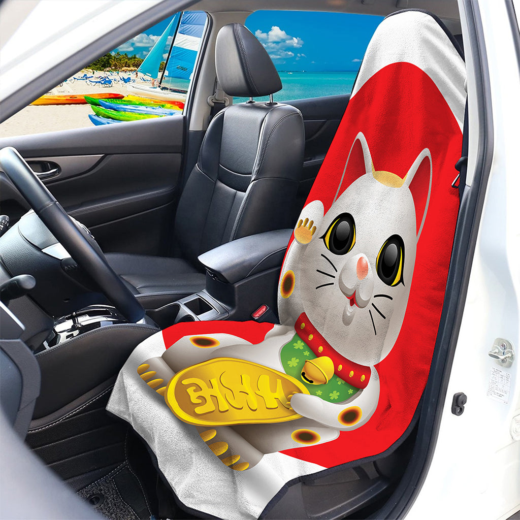 Japanese Lucky Cat Maneki Neko Print Waterproof Car Seat Cover