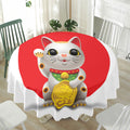 Japanese Lucky Cat Maneki Neko Print Waterproof Round Tablecloth