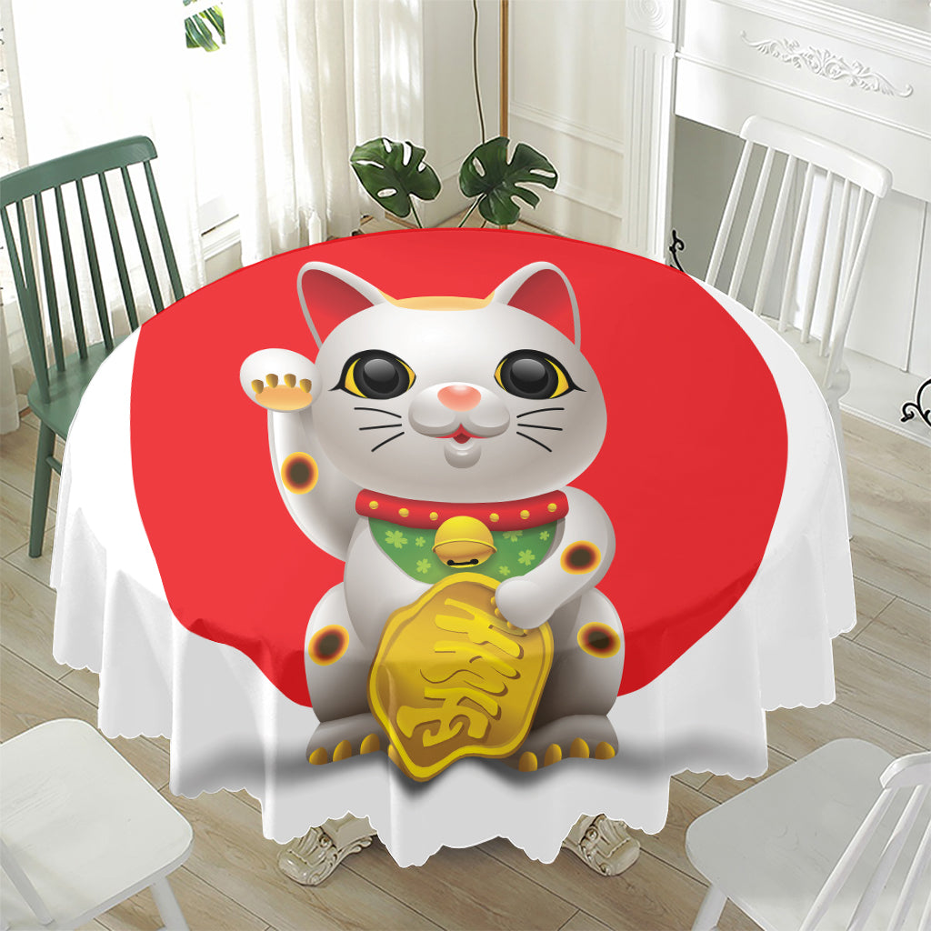 Japanese Lucky Cat Maneki Neko Print Waterproof Round Tablecloth