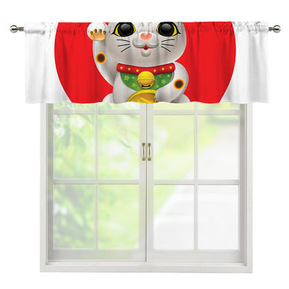 Japanese Lucky Cat Maneki Neko Print Window Valance