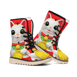 Japanese Lucky Cat Maneki Neko Print Winter Boots